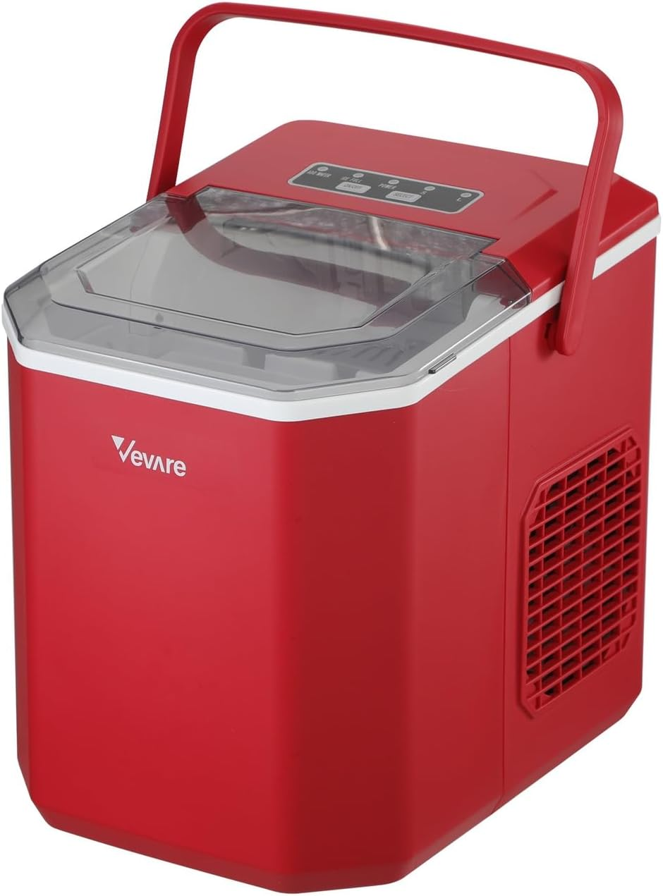 Vevare 12KG/24H Ice Maker Portable Ice Maker Machine, Self-Cleaning Ice Maker with Scoop and Basket, Portable Ice Maker Machine with Handle for Home Kitchen Office Bar Party, Red - Black image number 6