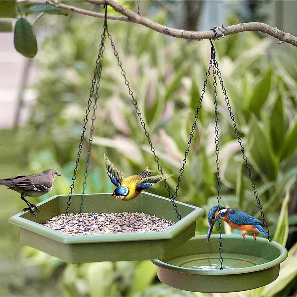 2-In-1 Hanging Bird Feeder & Bath | 12" Squirrel-Proof Tray with Drain Holes | Weatherproof PP for Outdoor Garden Decor,Hanging Bird Bath、Bird Feeder Tray image number 3