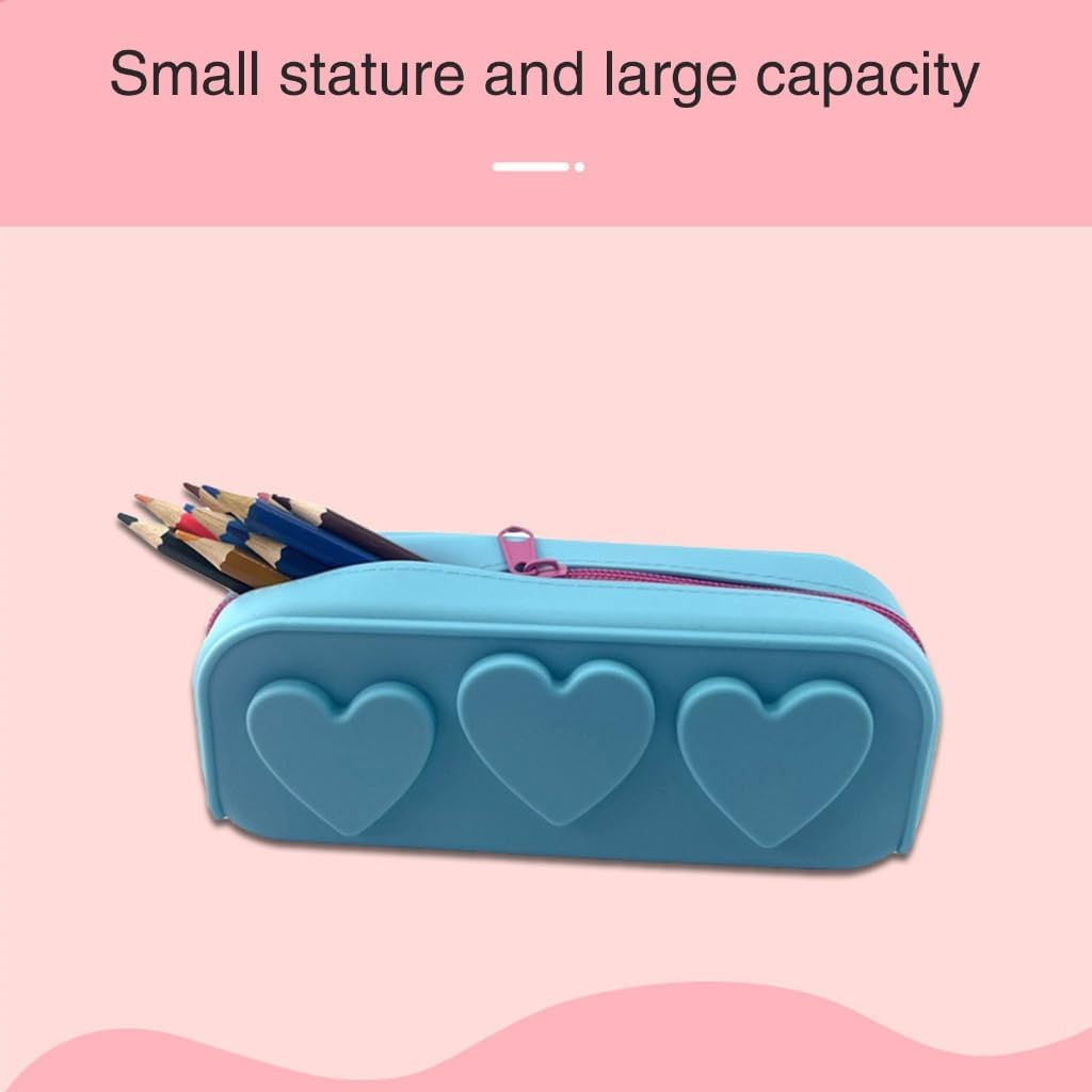 DDPOND Makeup Bag Cosmetic Bag Heart Cosmetic Pouch Pencil Case Toiletry Bag Silicon Makeup Organizer Bag for Makeup Brush - Rose Red image number 3