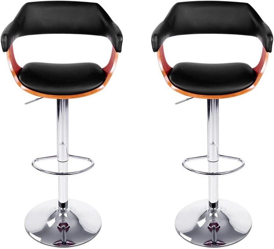 Artiss Bar Stools Stool Set of 2 Adjustable Kitchen Swivel Counter Barstools Dining Chair Chairs Gas Lift Faux Leather Backrest in 62-82Cm Seat Height Floor for Home Bar Dining Room Cafe Outdoor image number 2