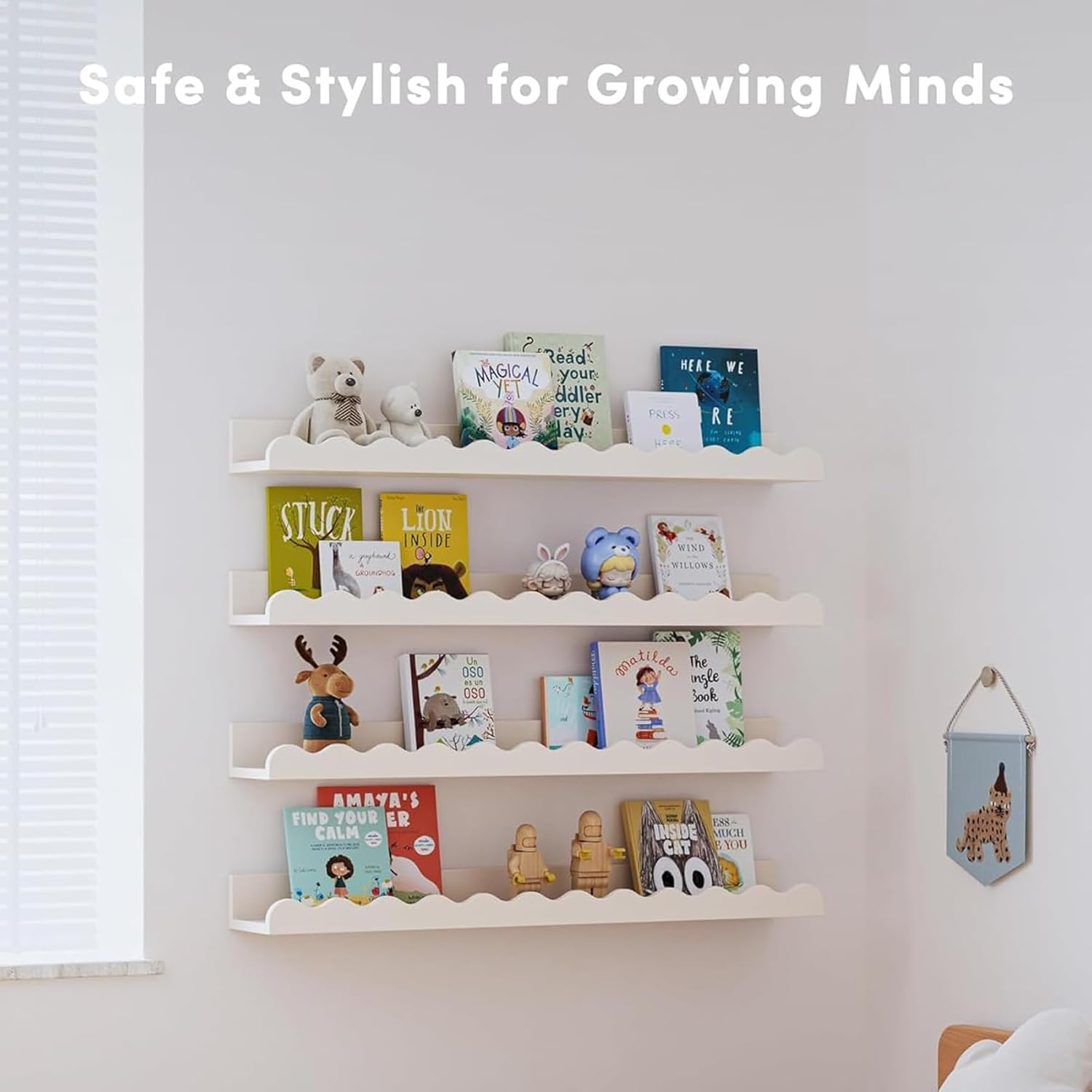 White Nursery Wall Mounted Book Shelves, Floating Bookshelf for Kids Bedroom, Toddler Room, Baby Room, 4Packs 40 * 11 * 4Cm image number 1