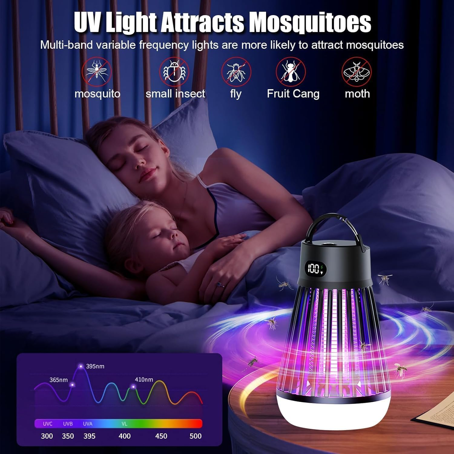 Rechargeable Mosquito Zapper &ndash; 2-In-1 Bug Zapper & LED Lantern, 2000V High Voltage Insect Trap, Silent & Safe for Indoor Outdoor Use, Camping, Garden, Patio image number 6