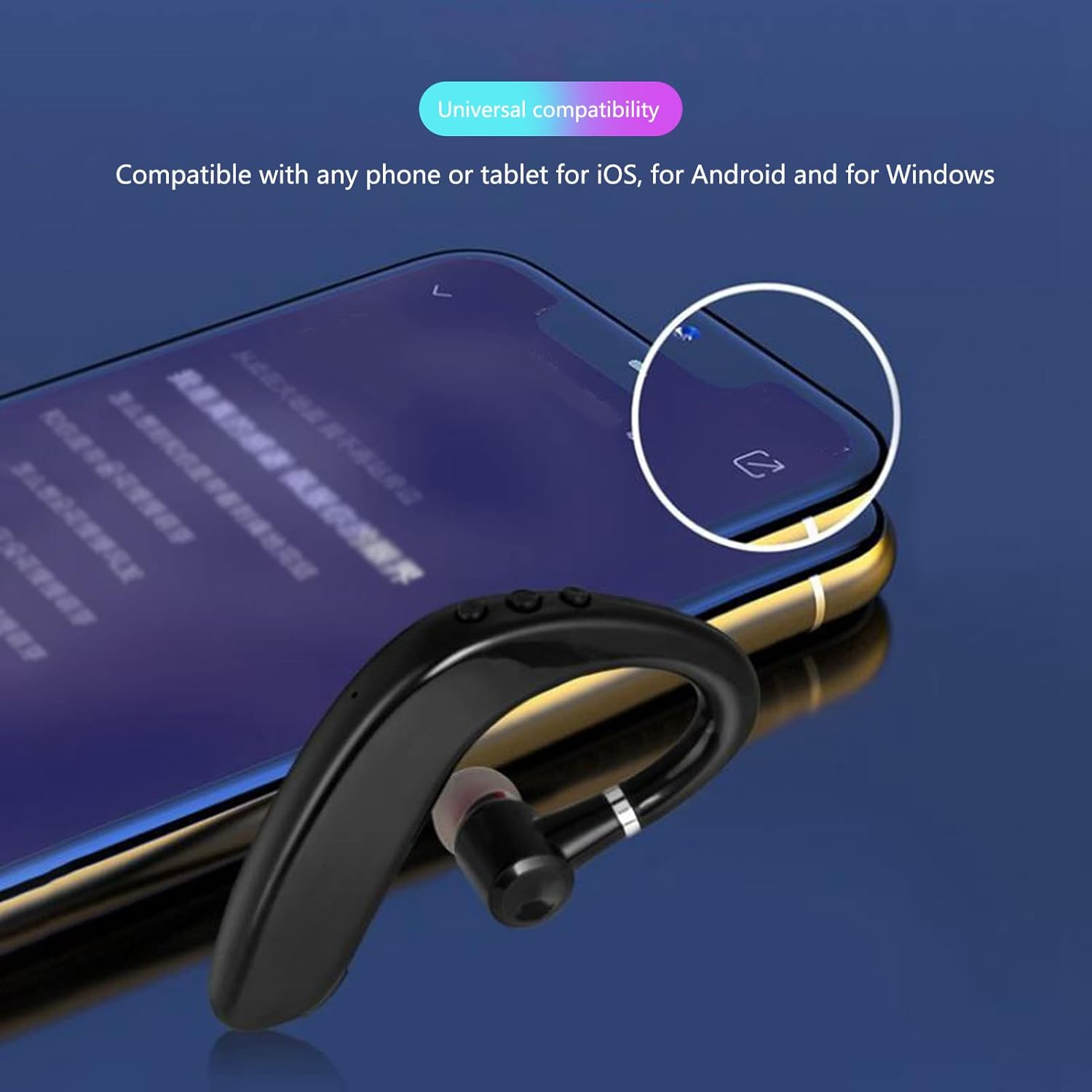 Bewinner Bluetooth Headset for Mobile Phones, Wireless Mono Bluetooth Earbuds, 360 Hours Standby/20 Hours Talk Time, Noise Cancelling Wireless Headset Headphones for Office Business