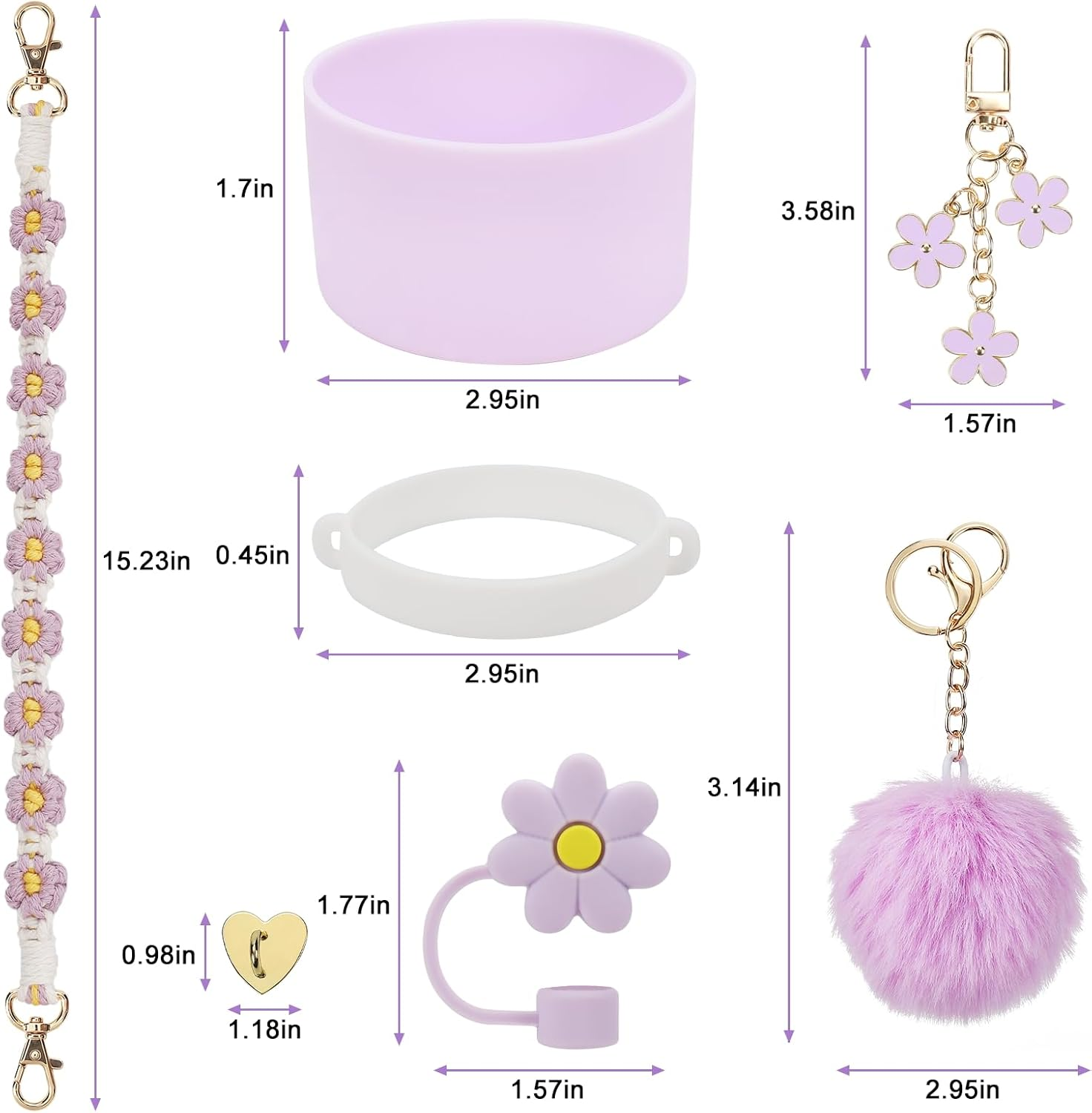 Stanley Cup Accessories Set Including Water Bottle Handle Strap, Siliocne Stanley Cup Boot, Siliocne Straw Cover, Stanley Charms for Stanley Cup 40Oz & 30Oz Tumbler - Purple image number 3
