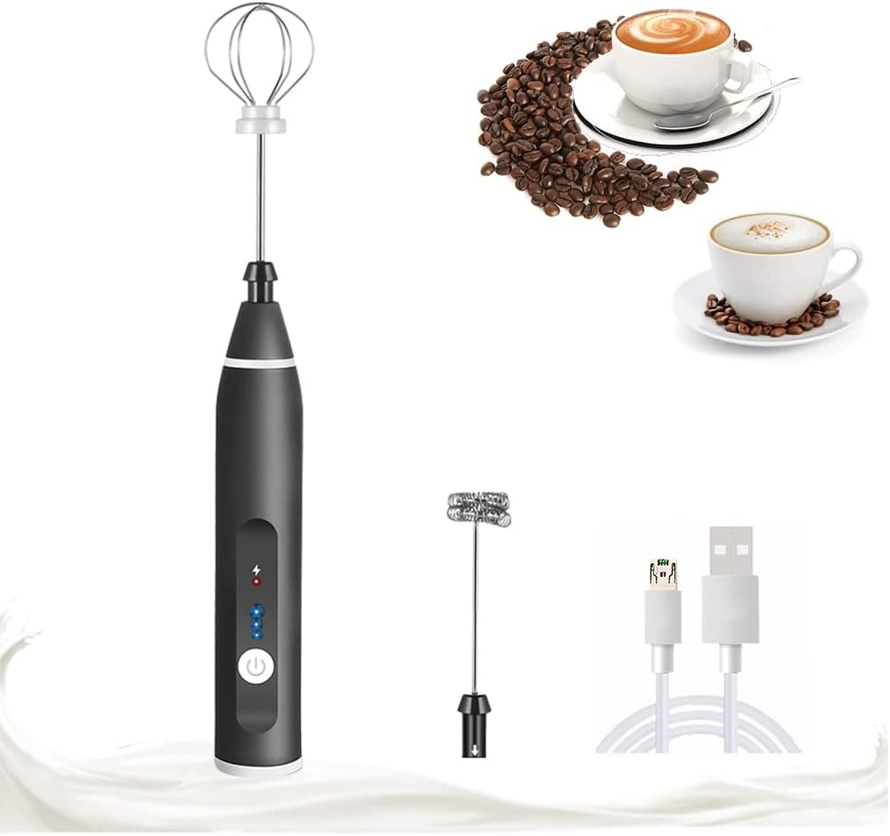 Milk Frother, Handheld Electric Frother 3 Speeds Foam Maker Drink Mixer Egg Beater,Usb Rechargeable Drink Mixer Foam Maker with 2 Stainless Steel Whisks for Latte, Cappuccino, Coffee, Hot Chocolate, Double Whisk for Foam Making Cream, Frappe, Matcha image number 1