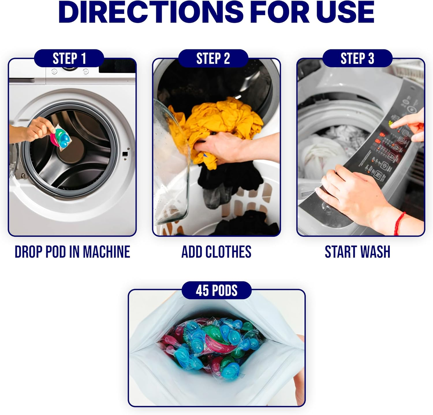 Nexiqe Laundry Pods &ndash; 45 Count | 4-In-1 Enzyme Capsules with Rose Fresh Scent | Free from Harsh Chemicals | Family-Safe | Front & Top Load Machine Compatible image number 2