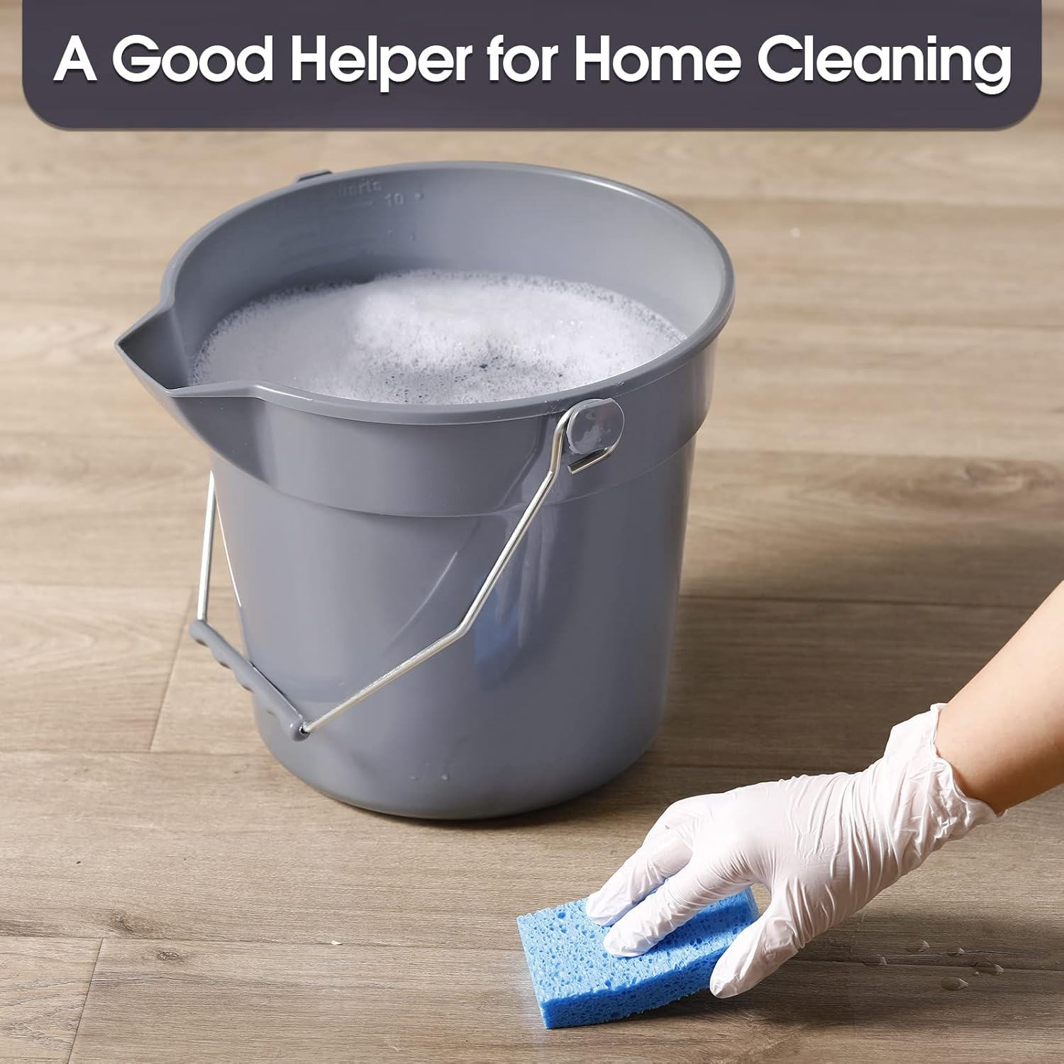 Didaey 6 Pcs 2.5 Gallon Bucket for Clean Heavy Duty Cleaning Bucket Plastic Pail Bucket with Handle and Spout round Industrial Bucket Pail for Cleaning Mopping Paint Storage Container (Grey) image number 6