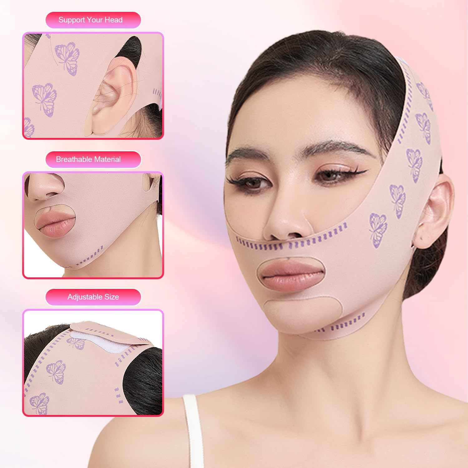 V Line Double Chin Reducer, Face Slimming Strap with Two Wearing Way, Chin up Mask Face Lifting Belt to Remove Double Chin, Reusable V Shaped Lifting Mask Tightening Skin Preventing Sagging for Women