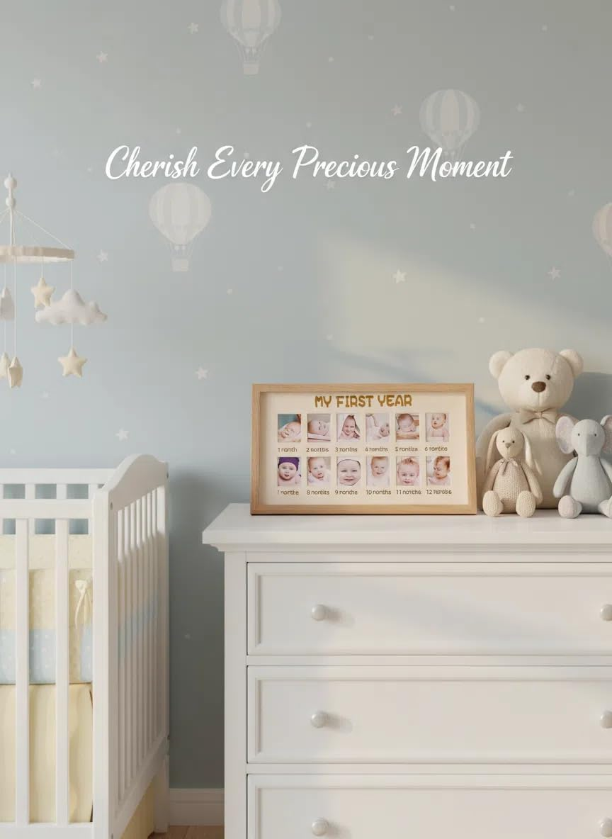 My First Year Photo Frame,12 Months Baby Picture Frame, Monthly Baby'S One Year Birthday Milestone for Baby Shower, New Mom Gift and Nursery Decor 37 &times;22&times;3Cm image number 4