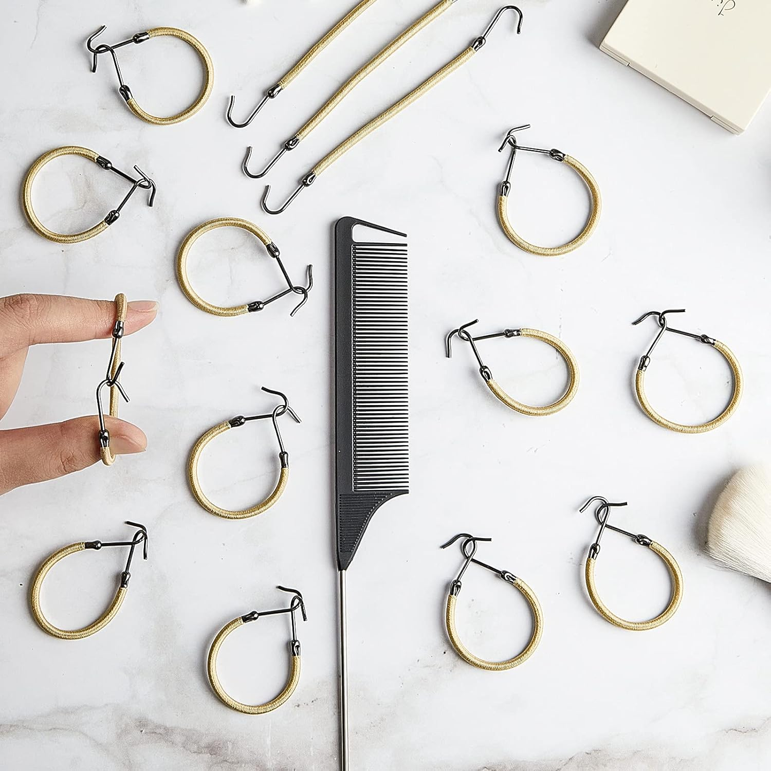 Hotop 15 Pieces Elastic Hook Hair Tie Styling Ponytail Holder Hooks Hair Cord for Curly Hair Long Hair (Blonde) image number 3