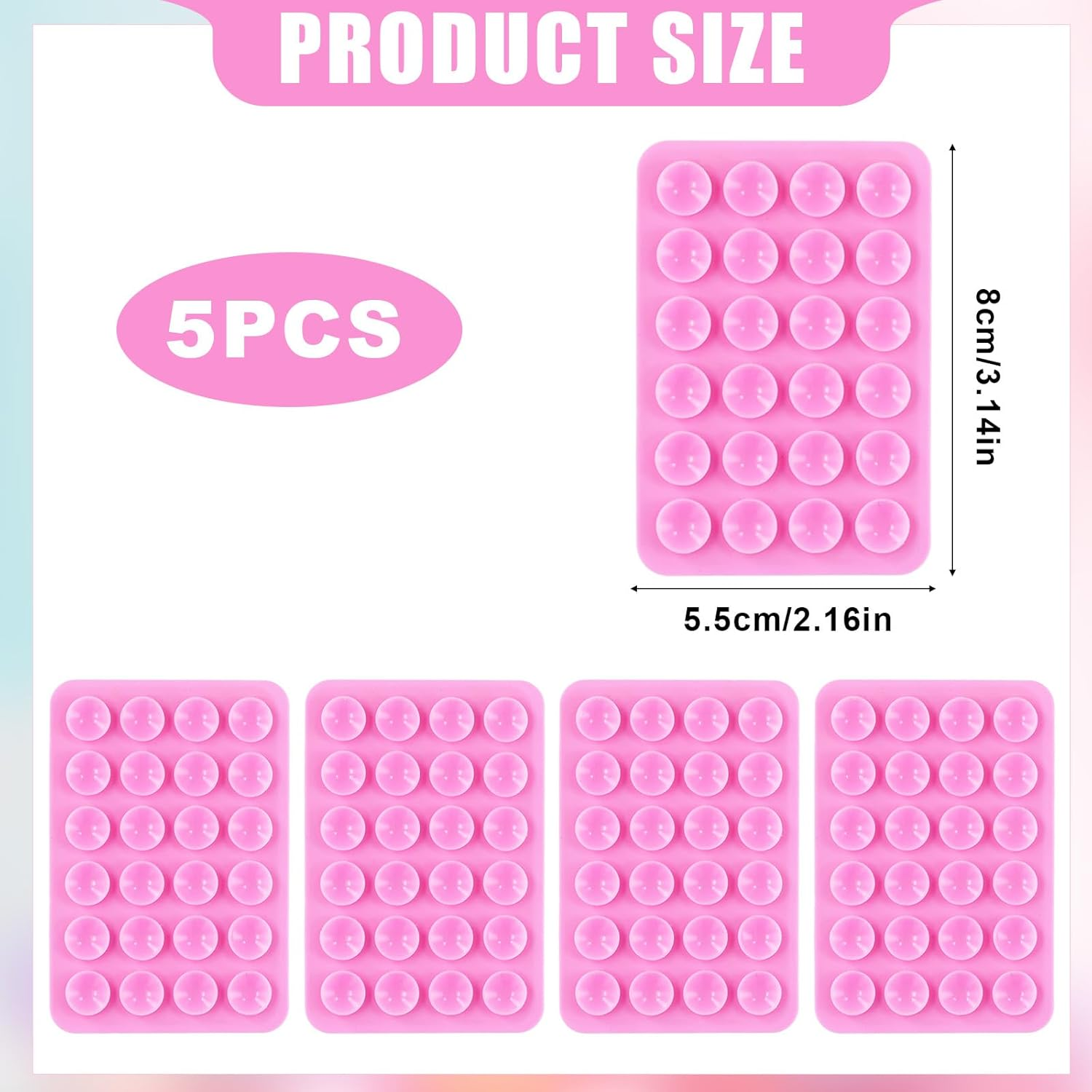 5Pcs Phone Suction Holder, Silicone Suction Phone Case Adhesive Mount with 24 Suction Cups Hands-Free Sticky Phone Grip Accessory for Selfies and Videos on Flat Surface (Pink) image number 1