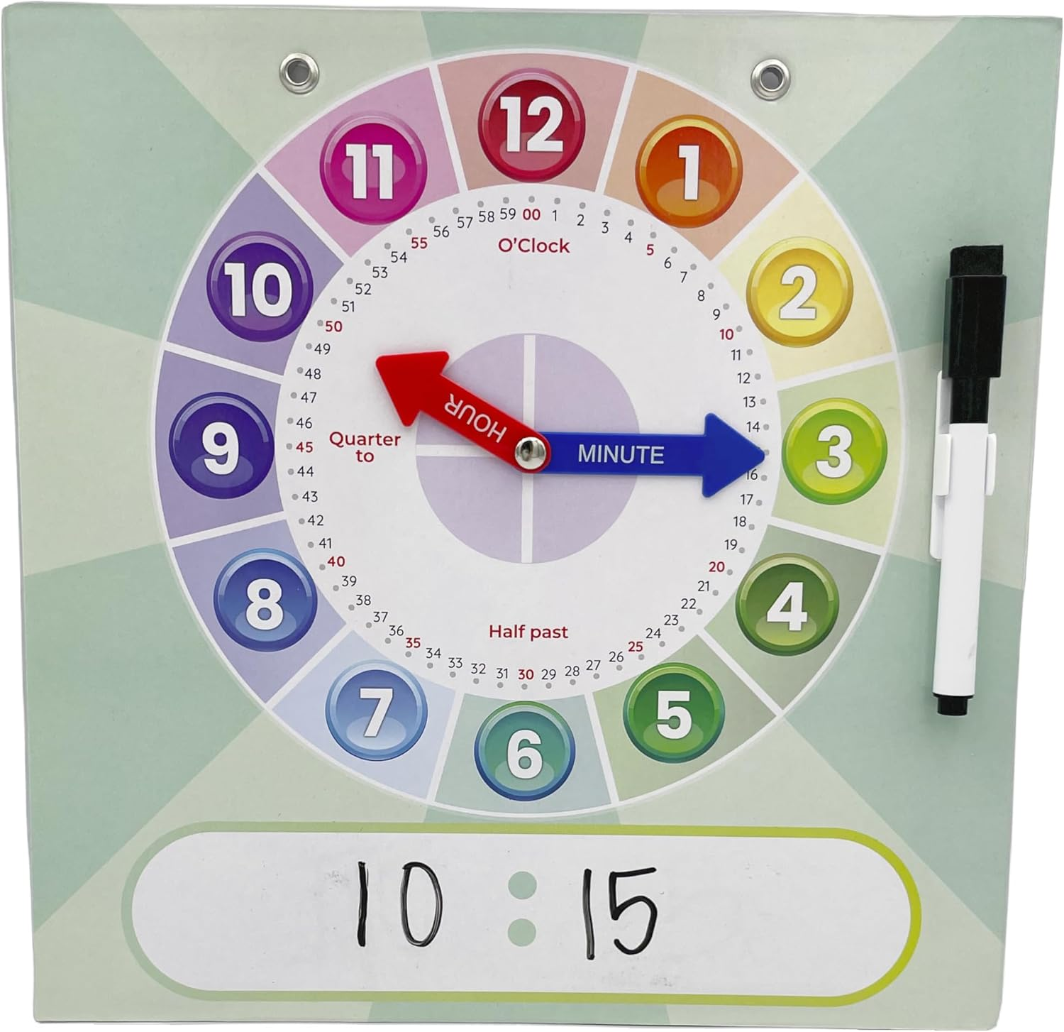 Kids Teaching Clock with Moveable Arms, Dry Erase Surface, Magnetic Hanging Strips, Educational Learning Tool for Time-Telling Skills. Perfect for Classrooms and Homes image number 1