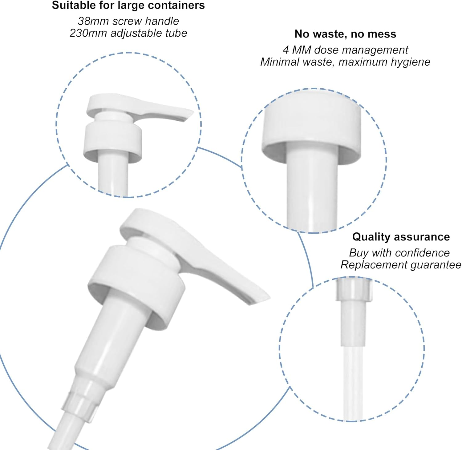 3Pack 5 Litre Pump Dispenser Fits,With Adjustable Tube Shampoo Dispenser Bottle Dose,For Top Soap Liquid Refill Bottles Sauce Sprayer Dispensour Conditioner Detergent Dispensers Syrup Oil Bottle-Top image number 3