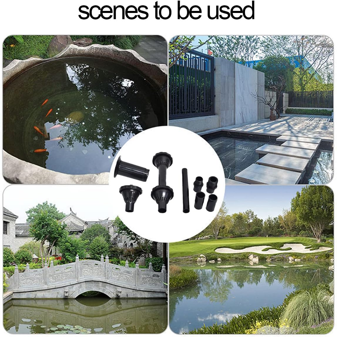 Guador 9Pcs Small Fountain Nozzle Kit,Water Fountain Nozzle Heads Fountain Head Set Fountain Pump Nozzle Set 3 Kinds of Nozzle Selection Water Fountain Spray Head Set Adjustable Pond Pump Nozzle Kit