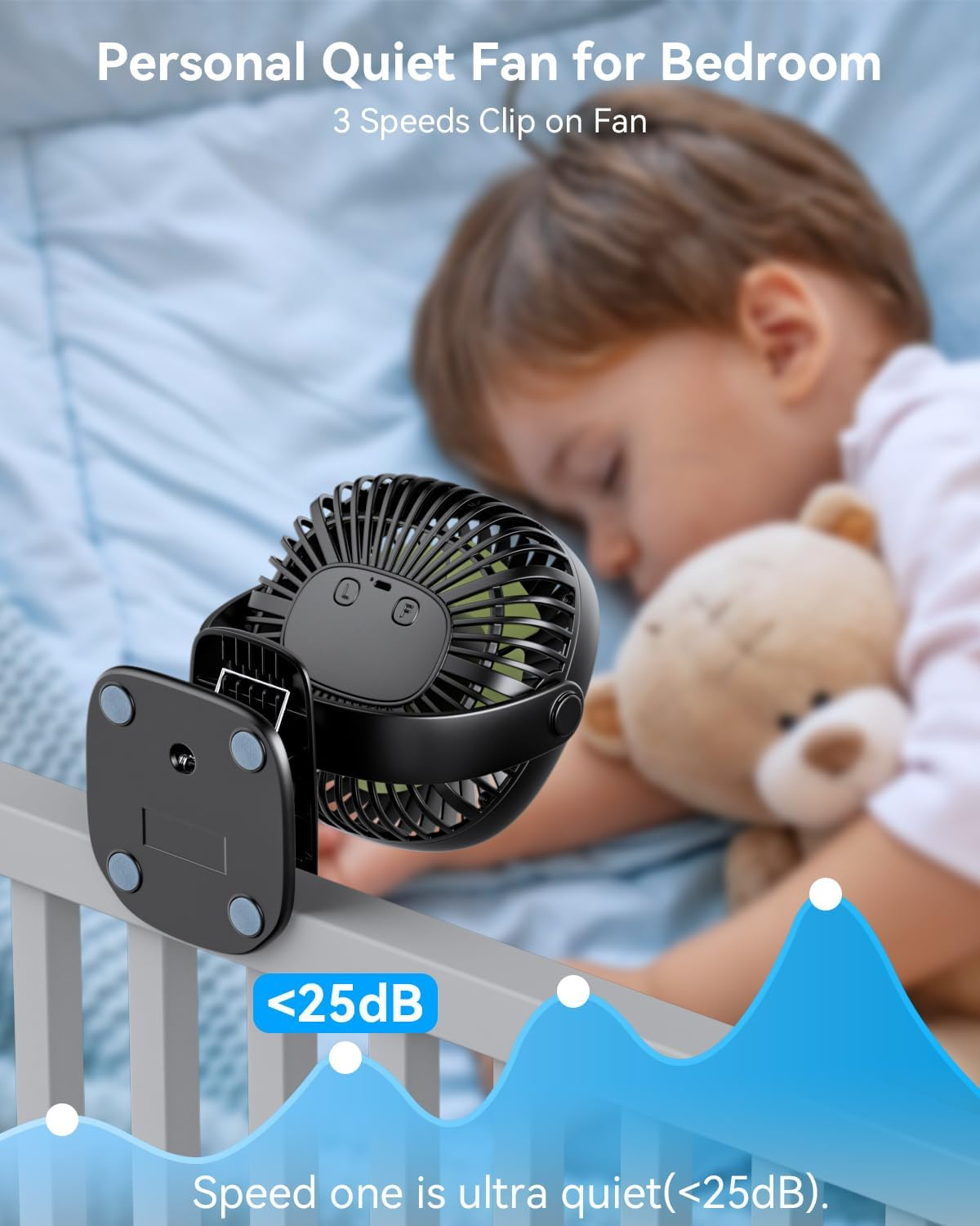 STORMHERO Desk Fan, Clip on Stroller Fan,Rechargeable USB Quiet Personal Fan, Strong Air 3-Speed Portable Fan, Battery Clip Adjustable Fan Bedroom Outdoor Camping Golf Cart Home Office Black