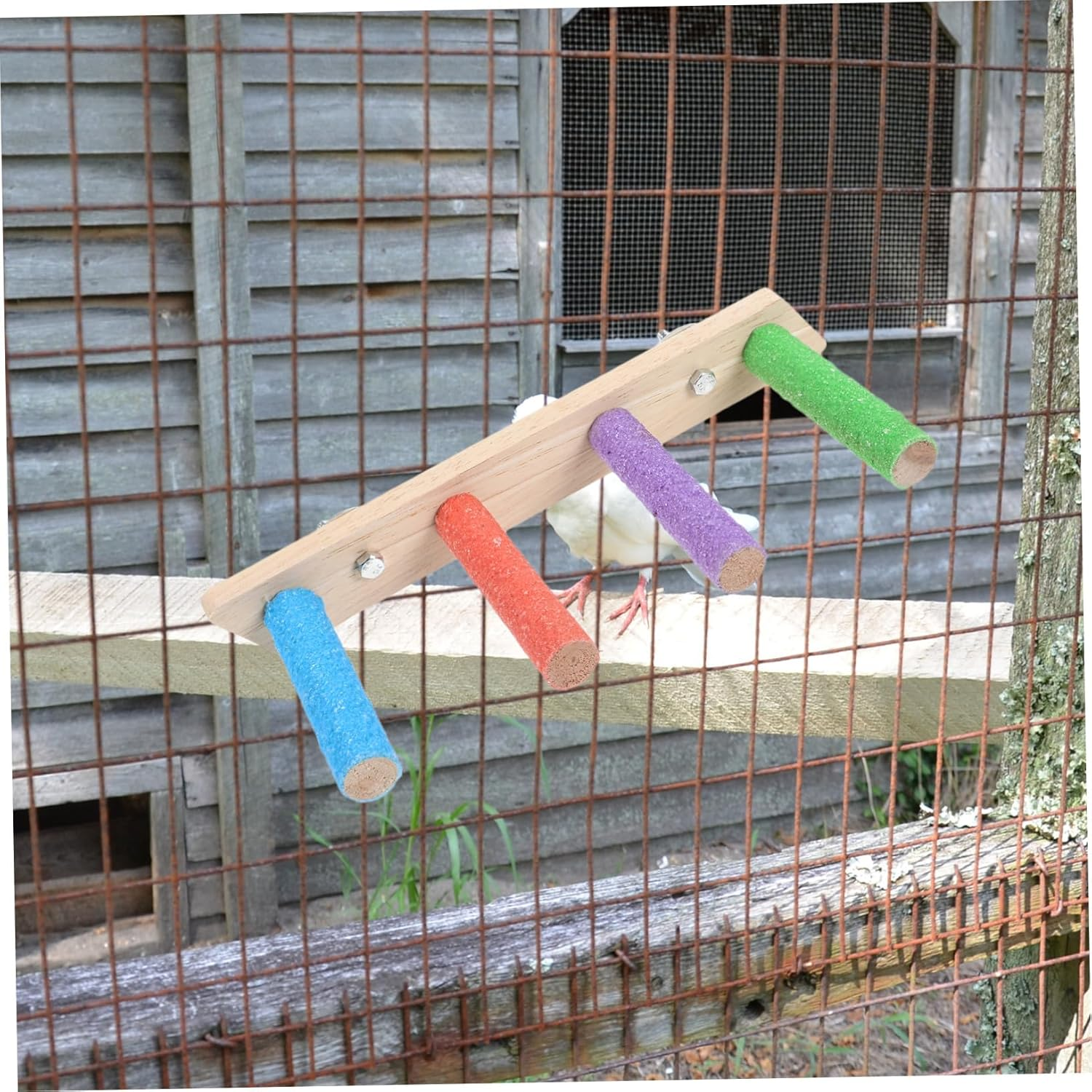 Milisten Parrot Climbing Ladder and Claw Grinding Perch Stand, Bite-Resistant Wood Plaything with Four-Section Ladder, Bird Cage Accessory for Budgerigars and Small Parrots, Indoor Playground Toy image number 4