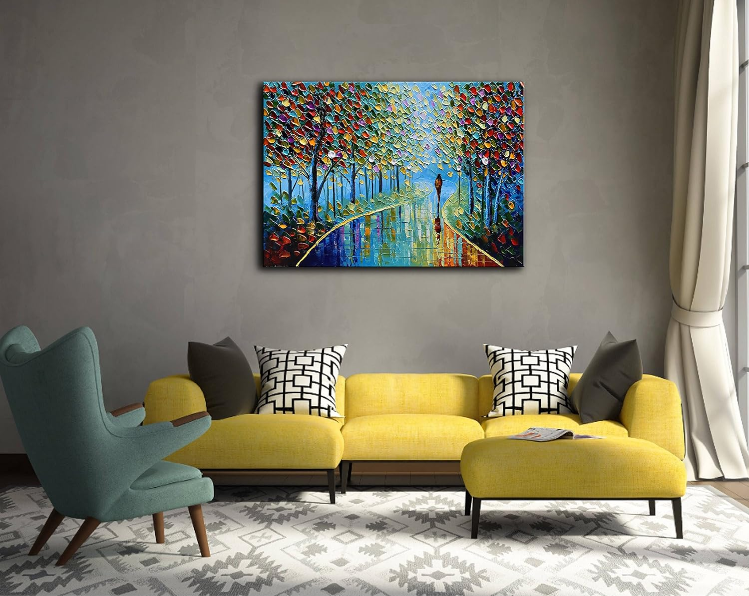 Landscape Oil Painting on Canvas Textured Tree Abstract Contemporary Art Wall Paintings Handmade Painting Home Office Decorations Canvas Wall Art Painting 24X36Inch image number 5
