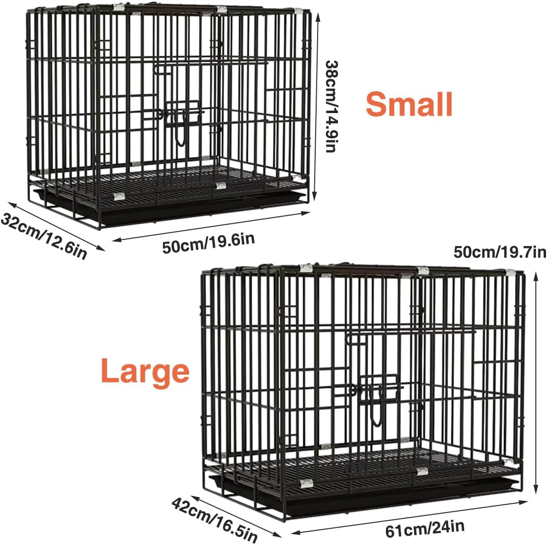 AIMALL Foldable Dog Cage with Pull-Out Tray, Durable Iron Pet Kennel for Small to Large Dogs, Double Door Design, Stable Construction, 19.6 to 24 Inches, Black/Blue/Pink image number 1