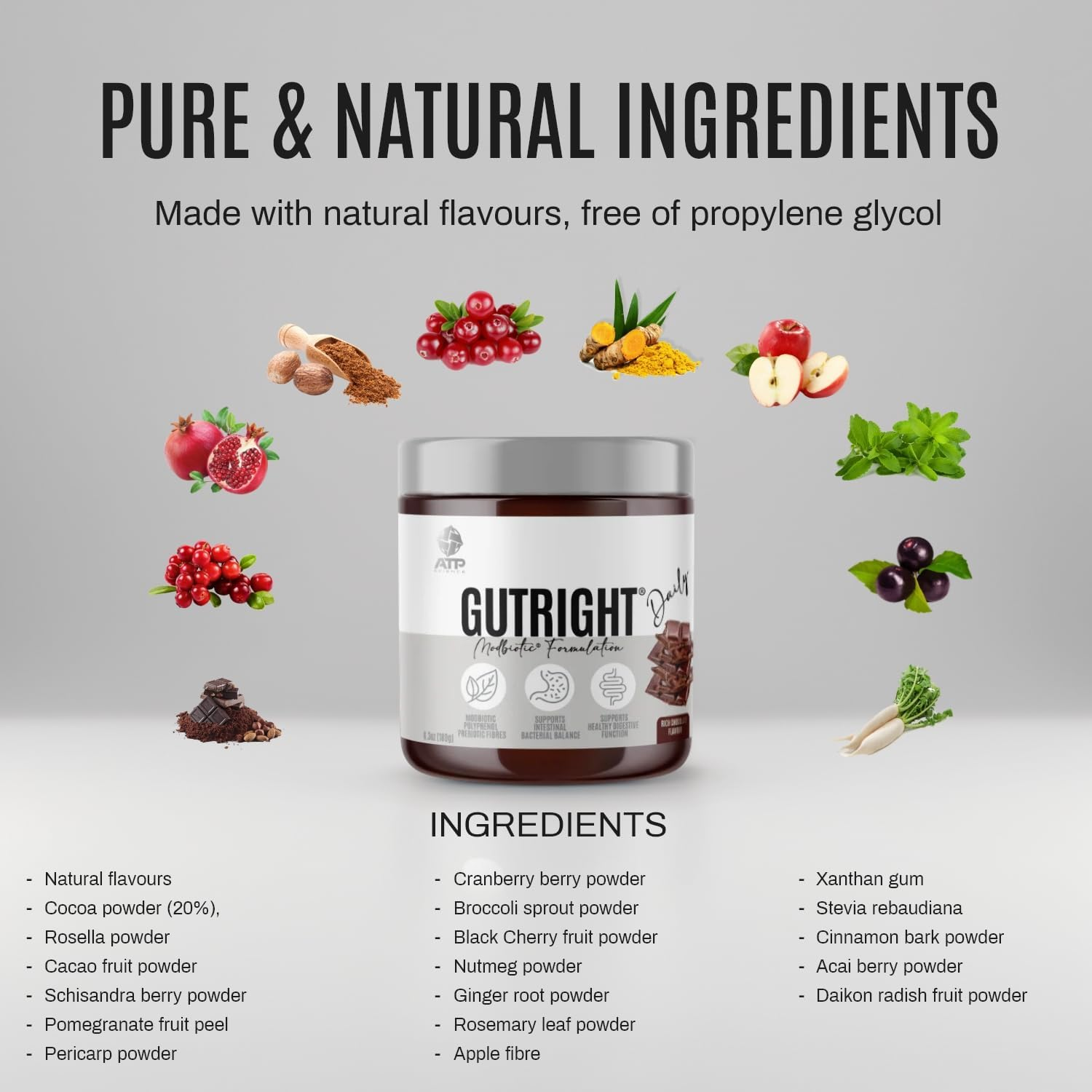 ATP Science Gutright&reg; Gut Daily Health Supplement, Modbiotic and Polyphenol Compounds for Better Gut Health, Digestion & Digestive Support, Plant-Based, Non-Gmo, Fibre, Flavour: Rich Chocolate, 150G image number 4