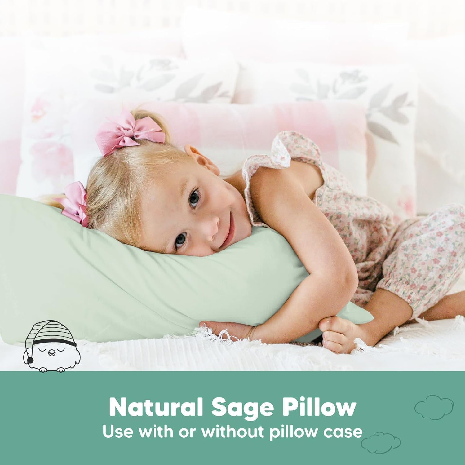2-Pack Toddler Pillow - Soft Organic Cotton Toddler Pillows for Sleeping - Small Pillow for Kids - Kids Pillows for Sleeping - Kids Pillow for Travel, School, Nap, Age 2 to 5 (Sage) image number 1