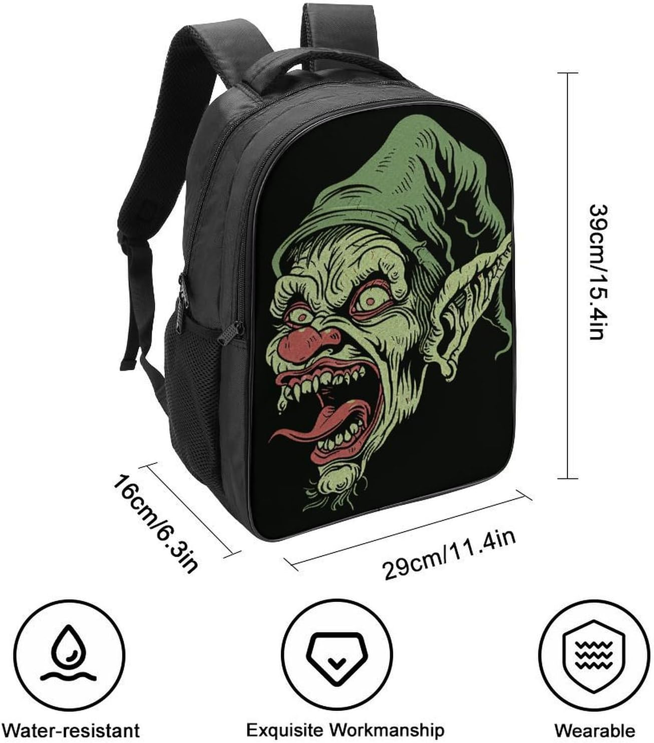 Dwrepo Green Gothic Style Backpack 16 Inch Laptop Backpack with Adjustable Shoulder Straps Casual Daypack for Men Women, Black, 40X28X16Cm, Travel Backpacks