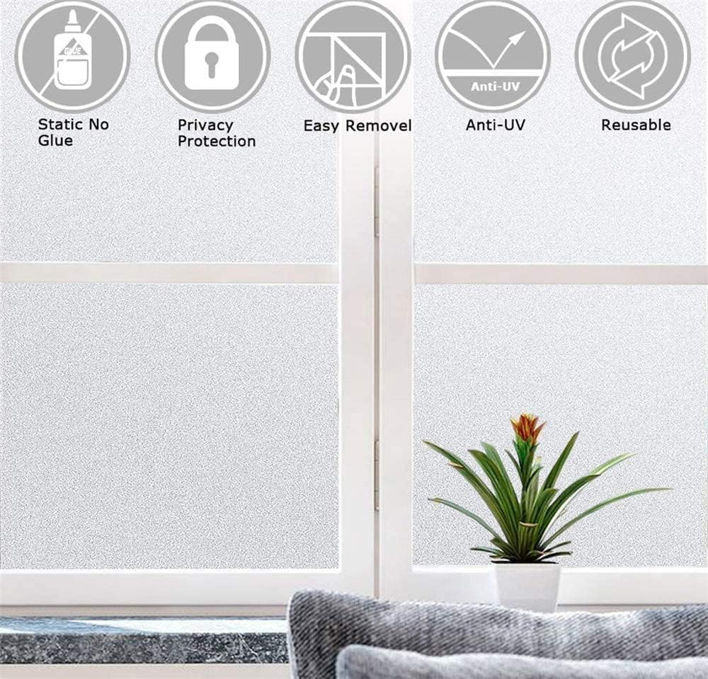 ROROUP Privacy Window Film, Frosted Glass Film Matte Static Cling Non Adhesive, Opaque Heat Control No Glue Anti-Uv Window Sticker for Bathroom Home Office Living Room (60X200Cm) image number 4
