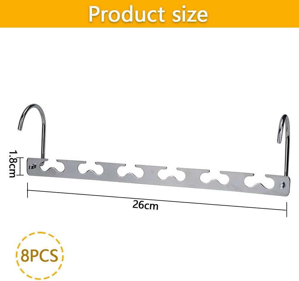 8-Pack Space Saving Magic Hangers, Stainless Steel Closet Organizer with 6 Adjustable Holes, Collapsible Wardrobe Clothes Hanger for Storage & Organization