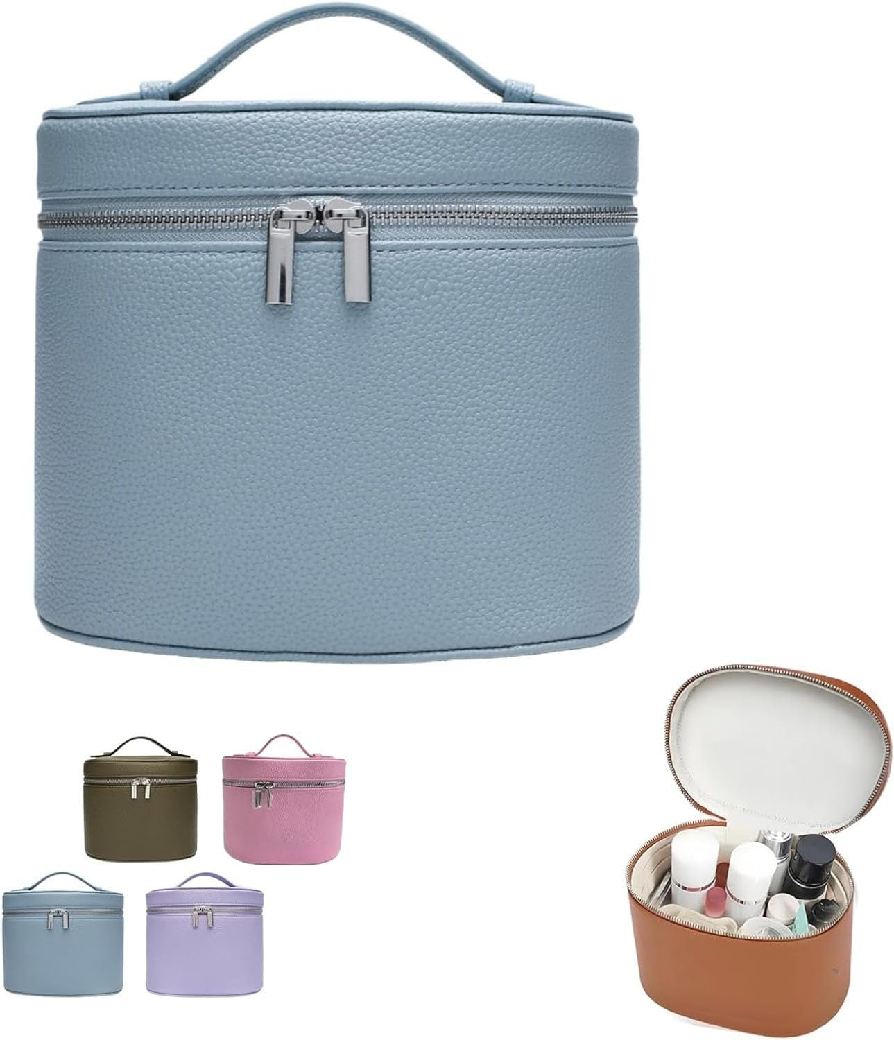 Portable Travel Toiletry Bag, Modern Makeup Storage Case, PU Leather Waterproof Wash Bag, Vanity Organizer with Removable Divider