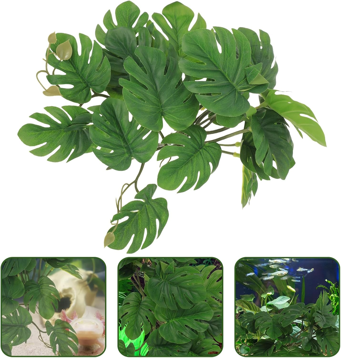 Mipcase Reptile Plant Fake Terrarium Plants: Reptile Aquarium Decoration Artificial Turtle Terrarium Leaves - Reptile Tank Accessories for Bearded Dragons Lizards Geckos image number 3
