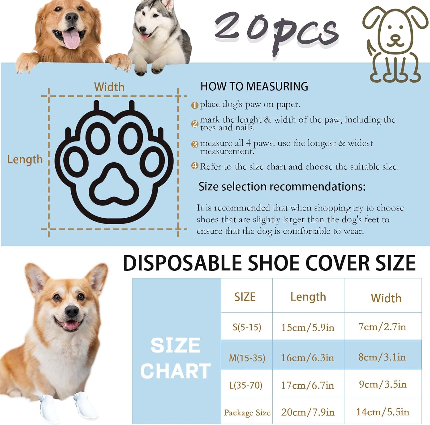 Disposable Dog Shoes for Small Dogs, Pet Shoes with Adjustable Adhesive Bandage, Dog Shoes and Paw Protector, Medium Pack of 20 image number 2
