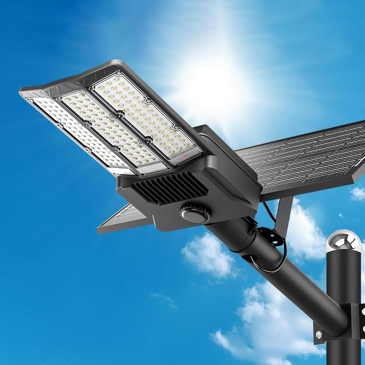 5000W Solar Street Lights Outdoor,6500K 650000LM Outdoor LED Street Light Dusk to Dawn, LED Wide Angle Lamp with Motion Sensor and Remote Control, for Parking Lot, Yard, Etc. image number 2