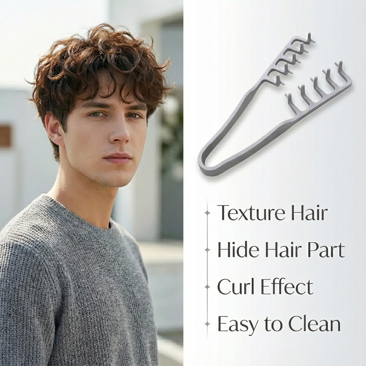 Texture Comb, Wide Tooth Styling Comb for Men Women, Hair Volumizer Tool Bangs Seam Anti-Frizz Plastic Curl Comb (Grey) image number 2
