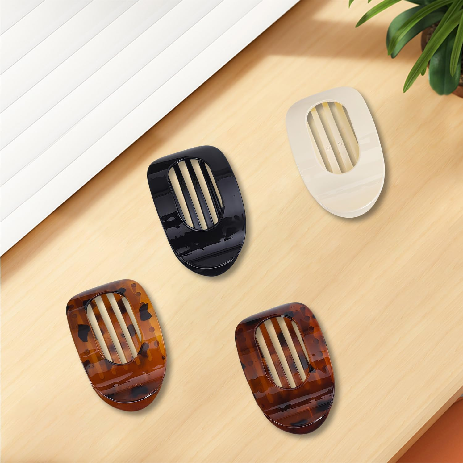 Pack of 4 Flat Hair Clips, Large French Hair Clip, Strong Hold Flat Claw Clips, Non-Slip Flat Hair Clip for Thick or Thin Hair, Daily Life, Sports or Driving image number 4