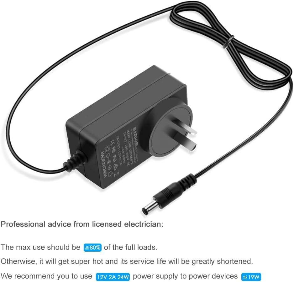 SHNITPWR 12V 2A Power Supply Adapter 100V~240V AC to DC Converter 12 Volt 2000Ma 24W Max Transformer with 5.5X2.1Mm Tip for CCTV Wifi IP Camera DVD Player, Level VI Energy Efficiency image number 4