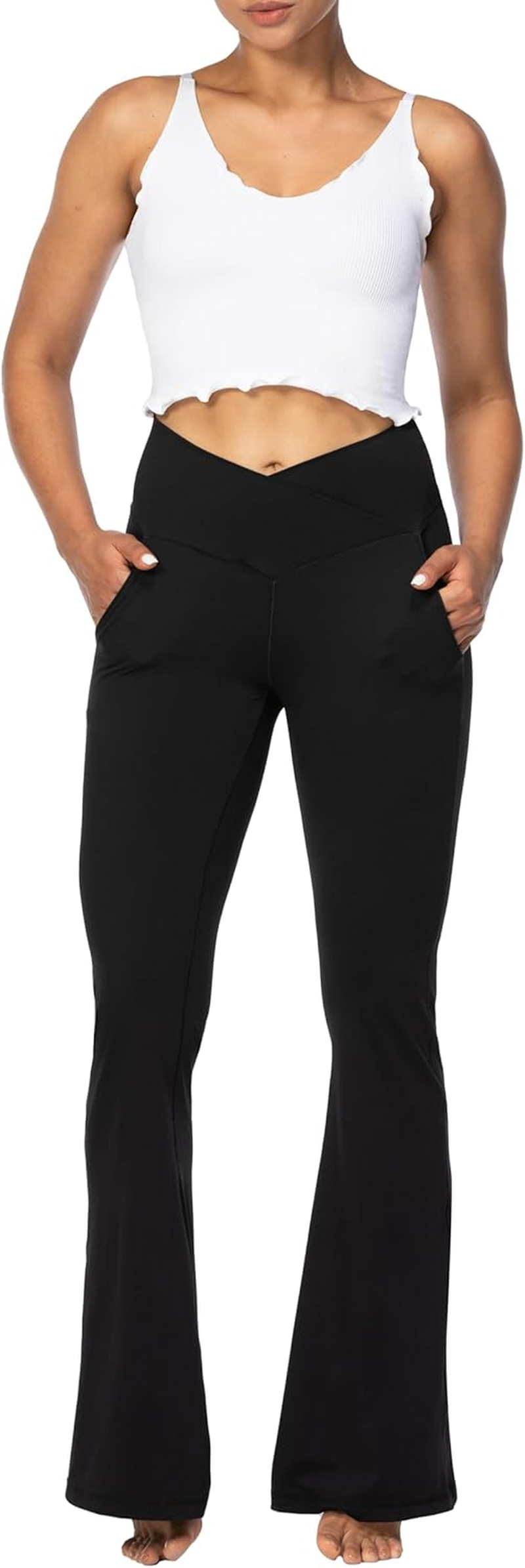 Sunzel Flare Leggings for Women with Pockets, Crossover Yoga Pants with Tummy Control, High Waisted and Wide Leg, 30" image number 6