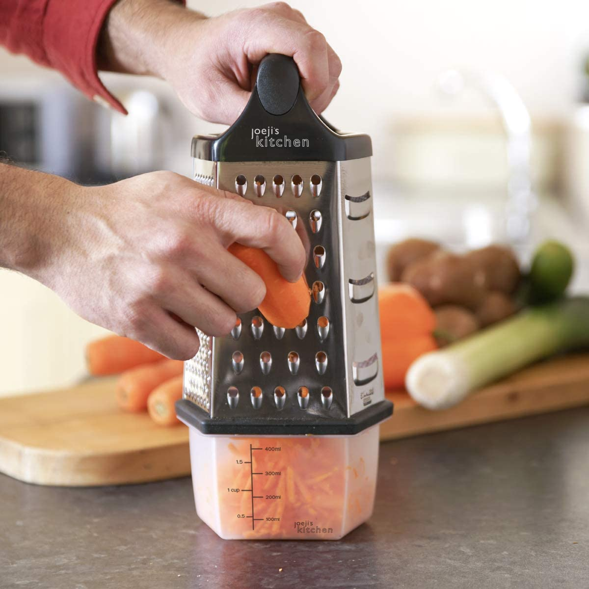 Joeji'S Kitchen Cheese Grater - 6-Sided Grater with Container Hand Grater Slicer Chopper Zester Non-Slip Stainless Steel Multipurpose for Potato Grater Cucumber Slicer and Cheese