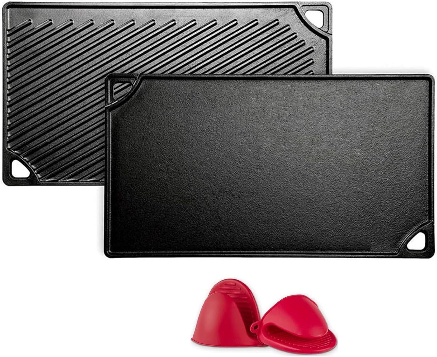 Aping Cast Iron Griddle, Nonstick Reversible Griddle Pan with Mitts for Gas Grill, Cast Iron Griddle Plate for Gas Stove Top, Oven, Outdoor Grill or Campfire,16.5'' X 9.5'' image number 4