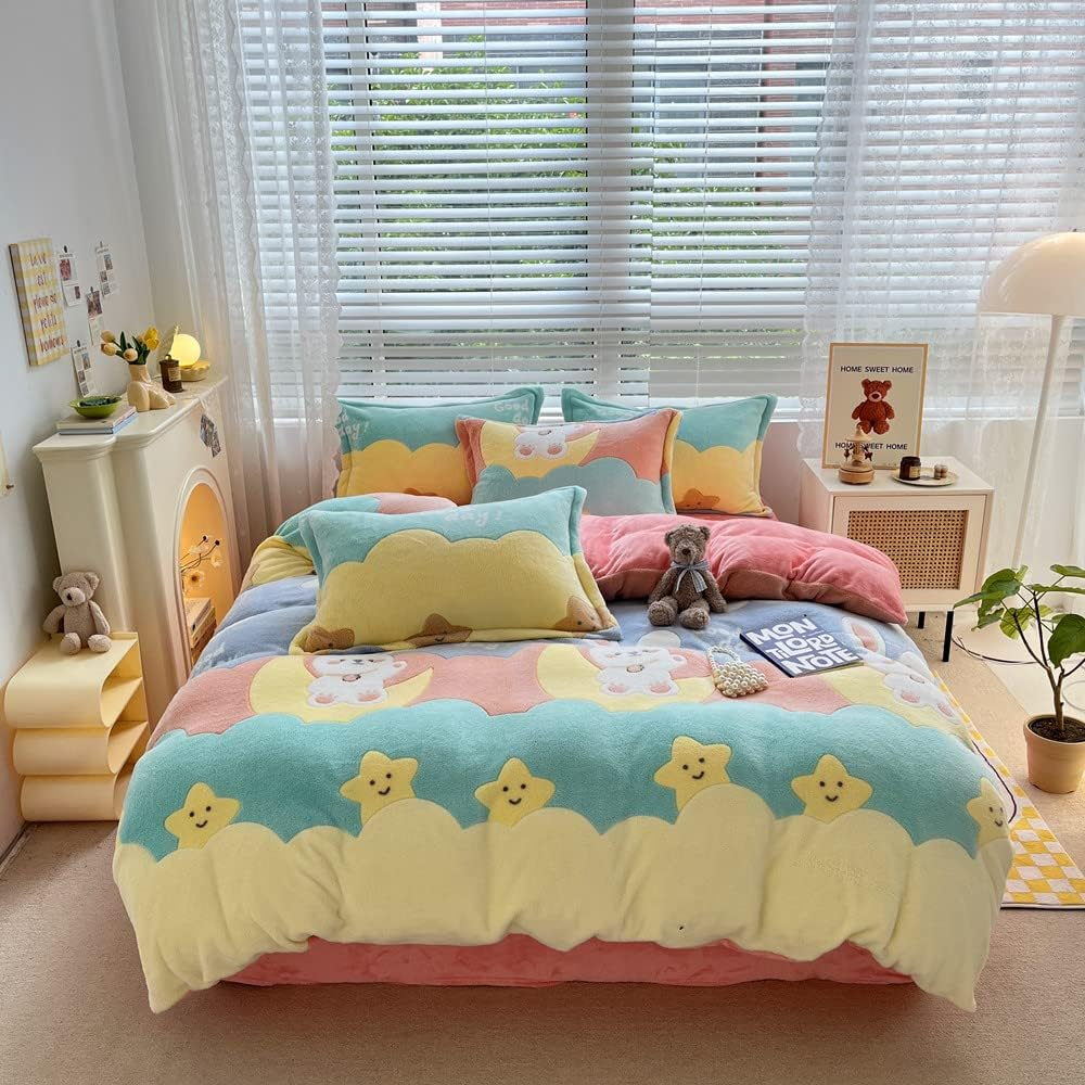 Pink Strawberry Duvet Cover Set Fluffy Duvet Cover Kawaii Cartoon Comforter Cover Soft Kids Duvet Cover Queen Bedding Set (Strawberry, Queen)