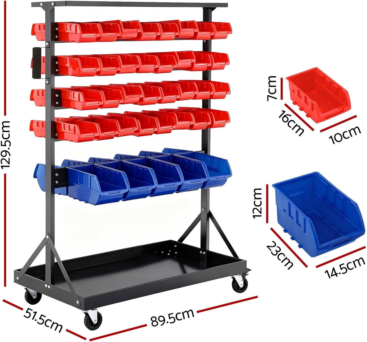 GIANTZ Storage 74 Bin Rack, Heavy Duty Parts Tools Organizer with Universal Wheels, Double-Sided 5-Tier Steel Storage System for Garage, Workshop & Shed image number 3