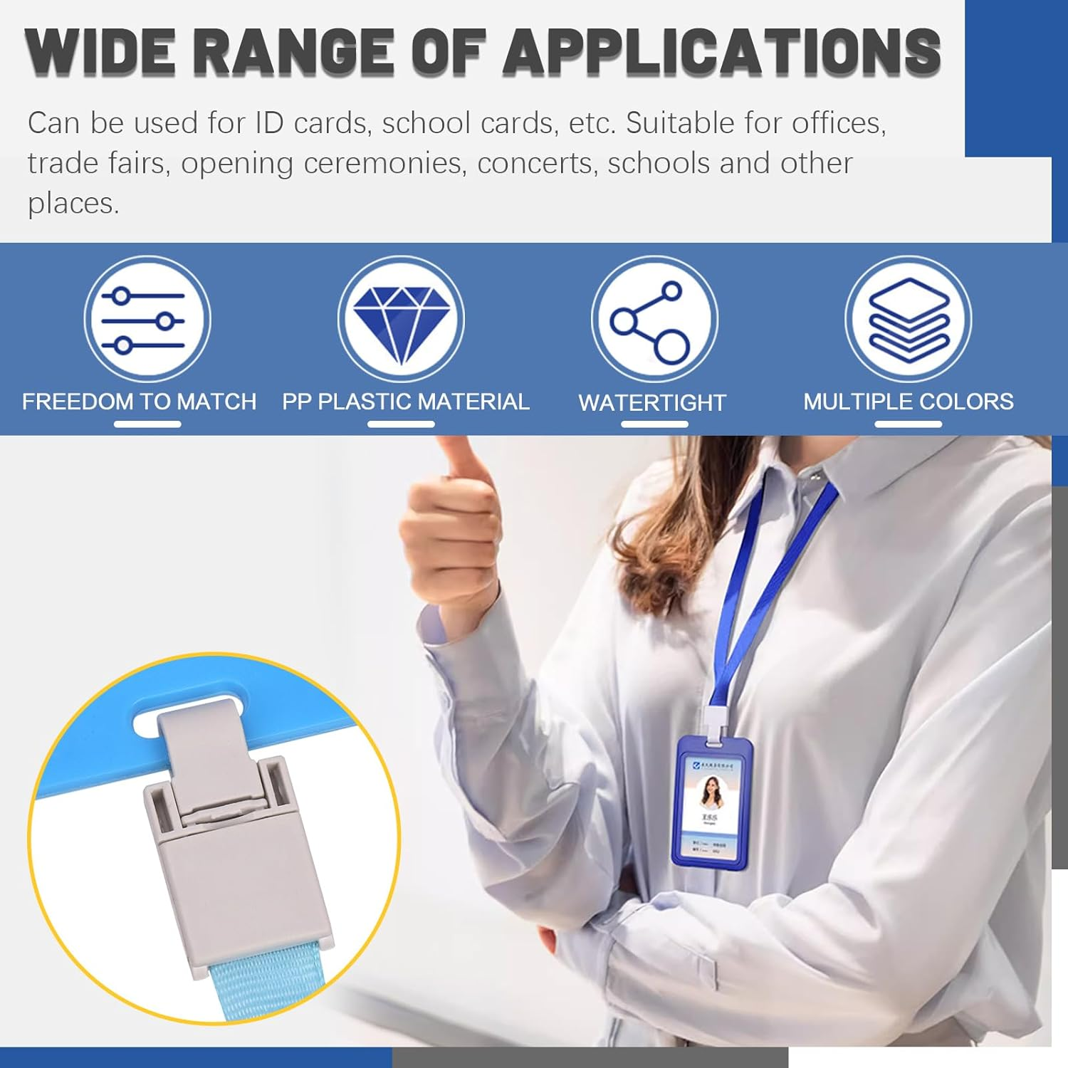 Glarks 10Pcs Vertical Double Sided Clear ID Badge Card Holder with Neck Lanyard Set, 10 Colors Waterproof Type Plastic Name Tag Badge ID Card Holder and Lanyard for Work ID and Office School image number 5