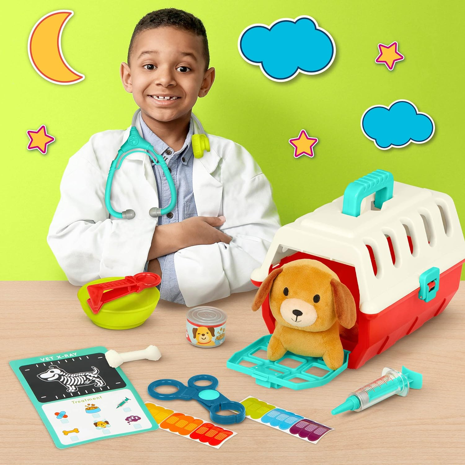 Battat &ndash; Mini Vet Playset (11Pc) &ndash; Plush Dog & Carrier &ndash; Stickers & Checklist &ndash; Toy Stethoscope & Bone &ndash; 2 Years + &ndash; Puppy Care Vet Kit image number 5