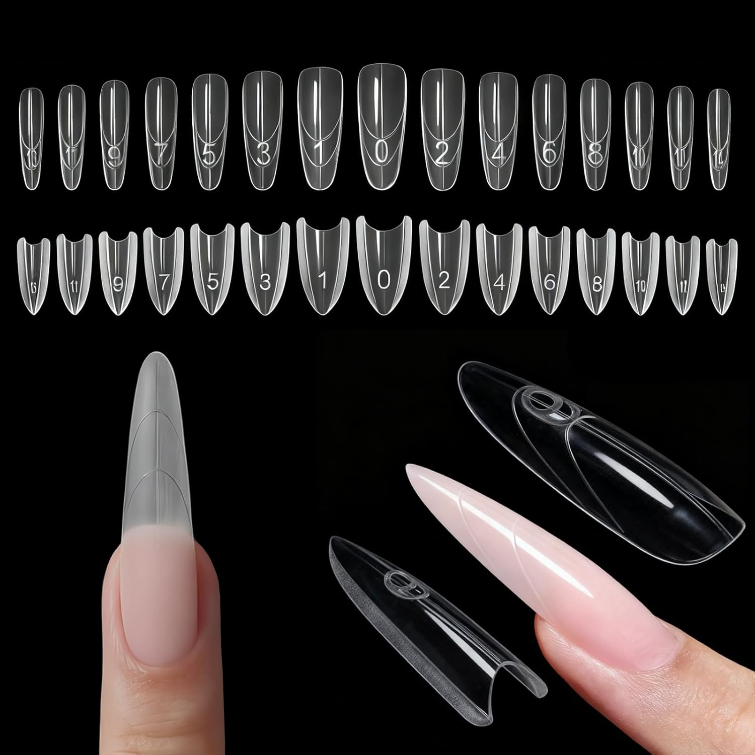 Sandwich Nail Dual Forms - 240Pcs | Almond round Shape Nail Extension Kit with Alignment Guides | Reusable Mold for Builder Gel & Polygel (Almond Round)