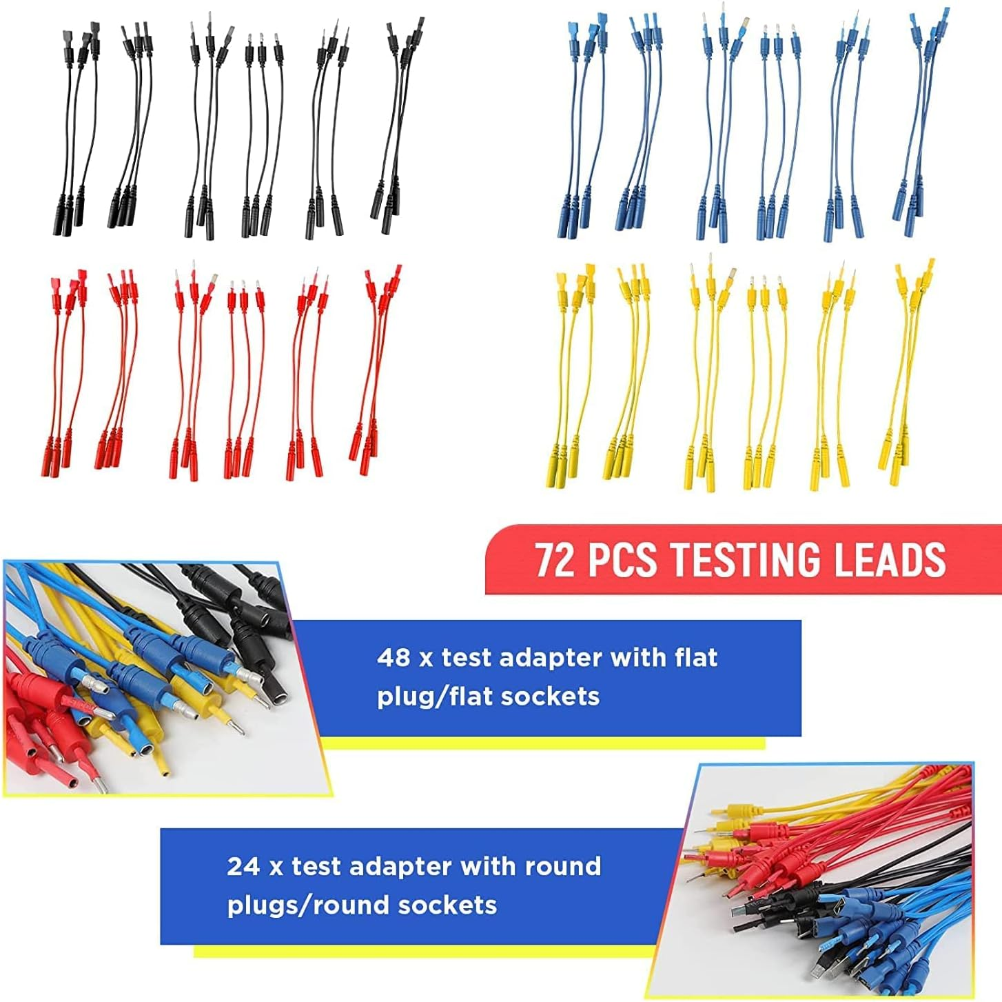 Automotive Circuit Test Leads Kit - MOTOCOCHE 92 Pieces Multimeter Test Leads Kit Multifunctional Electric Probe Test Kit Black Carrying Case Test Lead Set Cable Connectors Adapter Cables image number 3