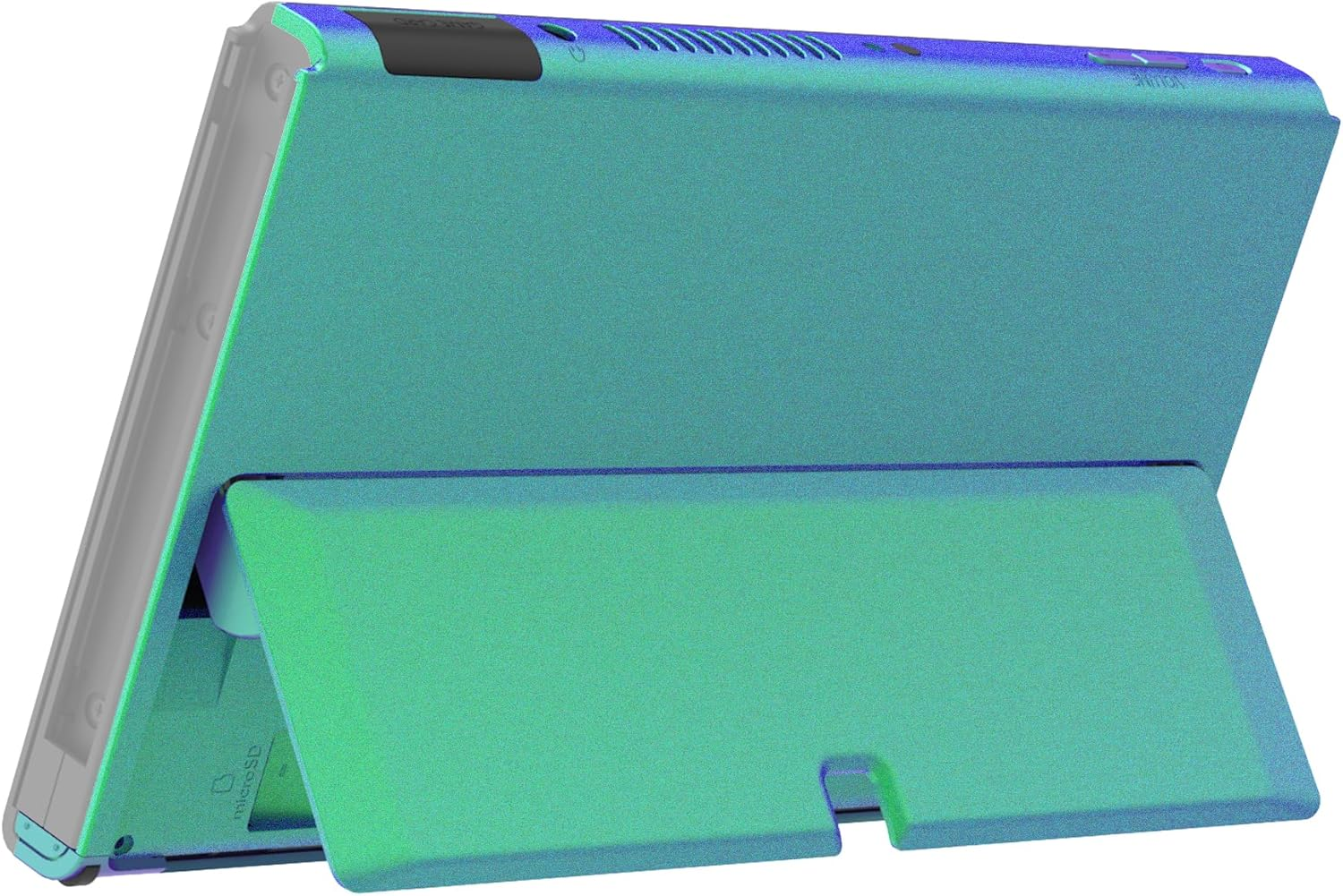 Extremerate DIY Console Back Plate Chameleon Green Purple Replacement Housing Shell Case with Kickstand for Nintendo Switch OLED Handheld Console &ndash; Console and Joycon Without