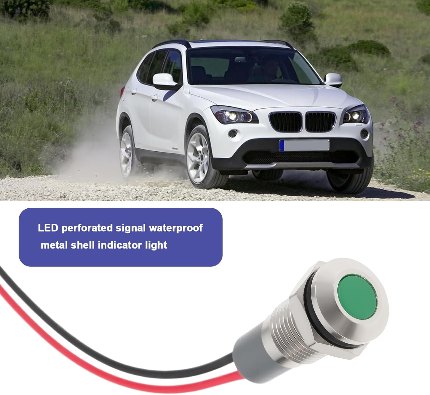 Emagtech 2Pcs AC/DC 12V-24V 8Mm Panel Mount LED Signal Indicator Metal Shell Warning Lamps, Green image number 1