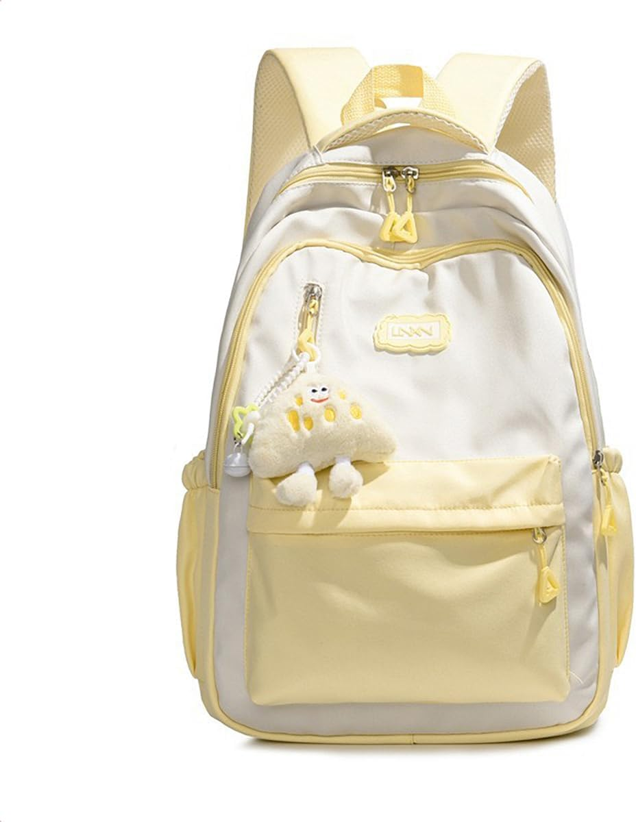 Aesthetic Backpack for Girl Teens Cute Bookbag for Girls with Cheese Pendant Kawaii Preppy Backpack College Daypack