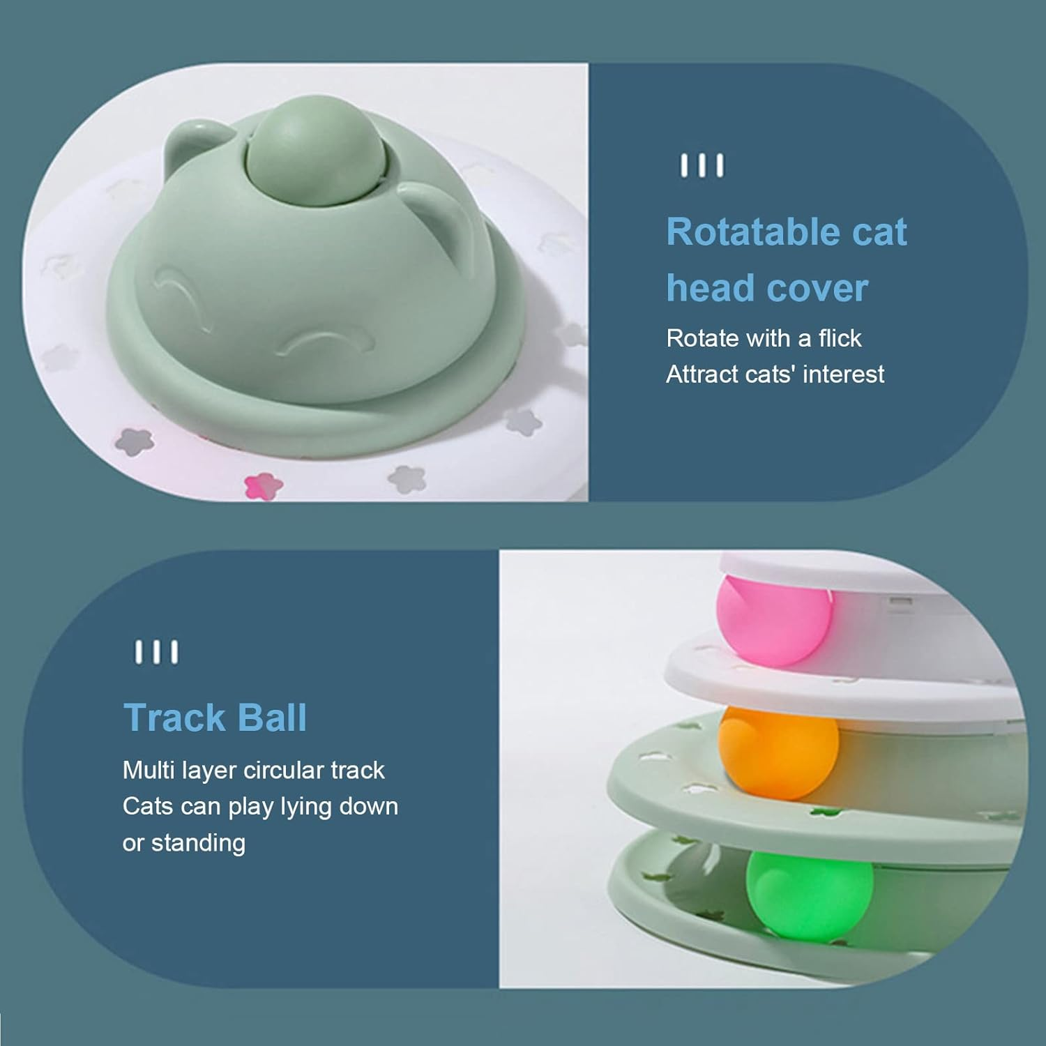 Cat Track Turntable Toy, Kitten Puzzle Tower Toy with 3 Balls, 3 Level Plastic Turntable Prevent Slip Interactive Rolling Ball Kitten Chase Track for Exercise and Stimulation image number 2