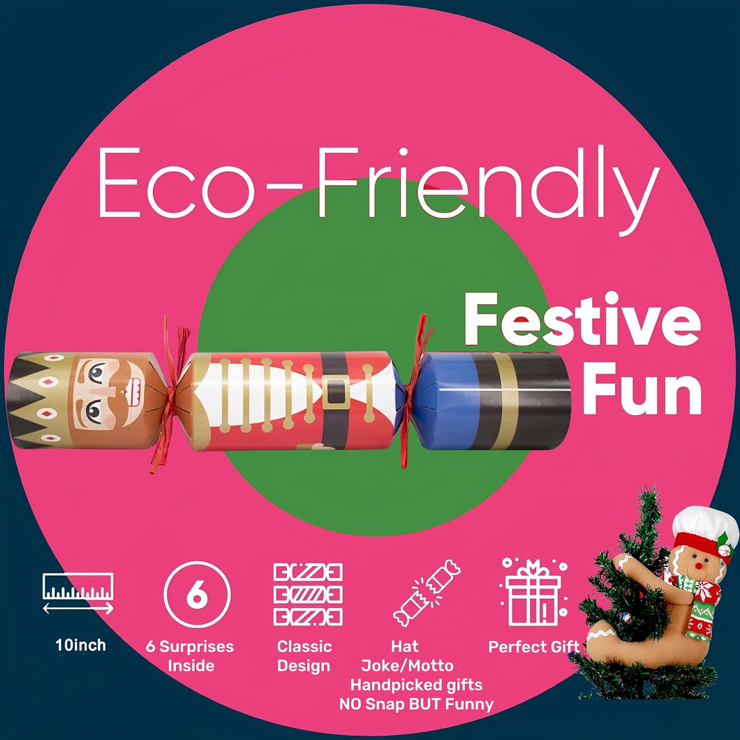 Christmas Crackers Pack of 6,Luxury Christmas Party Crackers Xmas Crackers with Santa Building Block,Novelty Christmas Family Crackers with Novelty Gifts Party Hats Xmas Gift for Christmas Decoration image number 2