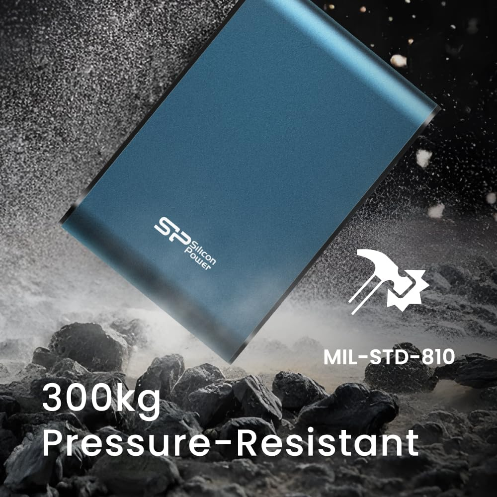 Silicon Power Armor A80 1TB Rugged External Hard Drive, Military-Grade Metal Enclosure Shockproof Water-Resistant USB 3.0 Portable HDD for PC Mac Laptop Computer - Black image number 3