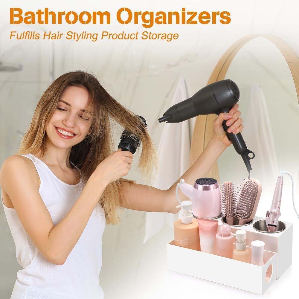 Hair Tool Organizer Acrylic Hair Dryer Bathroom Countertop Blow Dryer Holder Bathroom Trays Holders Organizers Vanity Caddy Storage for Makeup Toiletries White image number 3